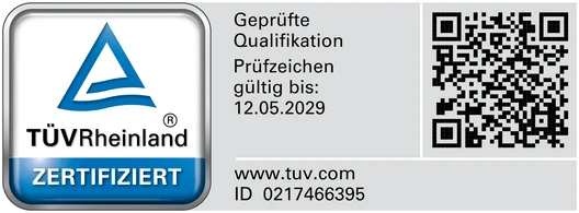TÜV Rheinland zertifiziert - geprüfte Qualifikation